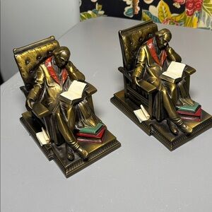 Pair of Vintage K&O Bronze Bookends  "Asleep at Mid-Story" 1920's Made In USA